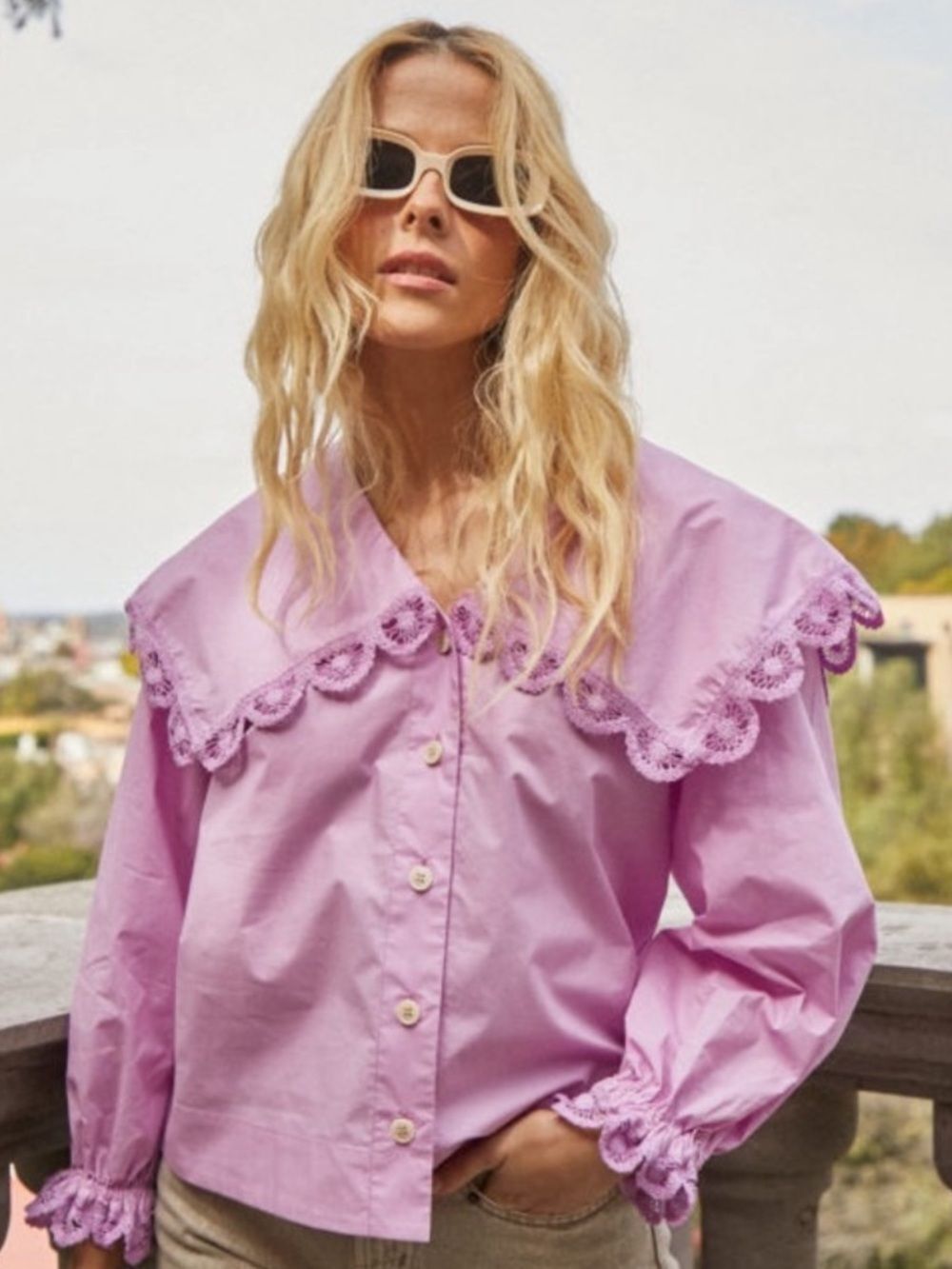 NWT Hunter Bell Marley Top Blouse Oversized Collar Size Large